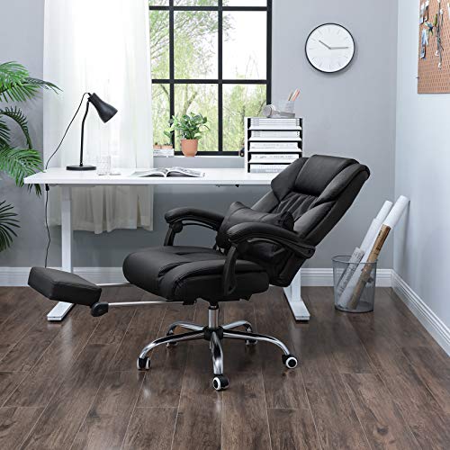 SONGMICS OBG71B : Fauteuil de bureau noir avec repose-pied pliable