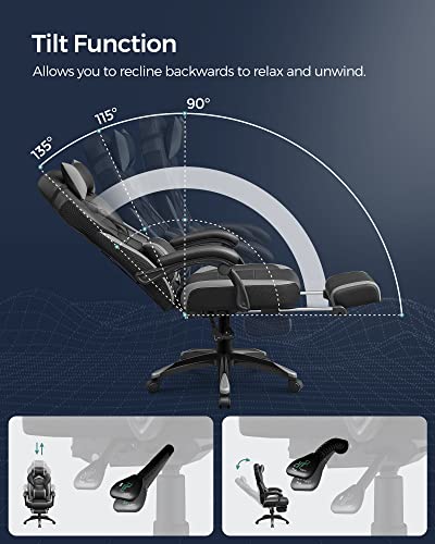 SONGMICS OBG77BG : Fauteuil Gamer Ergonomique avec Repose-Pieds et Support Lombaire