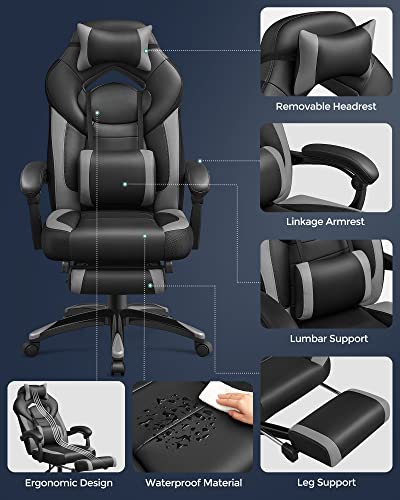 SONGMICS OBG77BG : Fauteuil Gamer Ergonomique avec Repose-Pieds et Support Lombaire