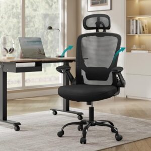 SONGMICS OBN047B01 : Chaise Bureau Ergonomique avec Support Lombaire et Accoudoirs Rabattables