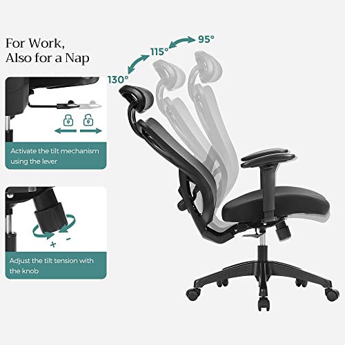 SONGMICS OBN063B01 : Chaise de Bureau Ergonomique Noir avec Support Lombaire Ajustable
