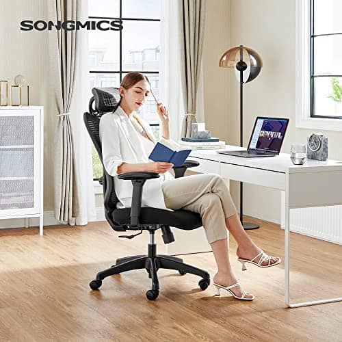 SONGMICS OBN063B01 : Chaise de Bureau Ergonomique Noir avec Support Lombaire Ajustable
