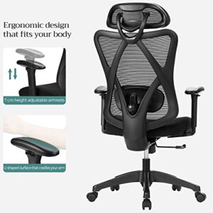SONGMICS OBN063B01 : Chaise de Bureau Ergonomique Noir avec Support Lombaire Ajustable