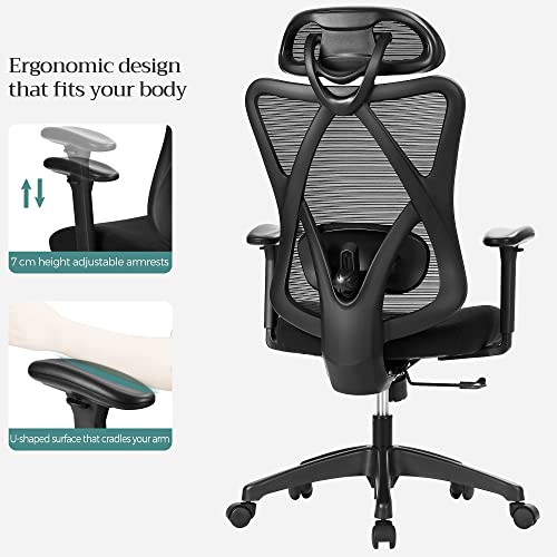 SONGMICS OBN063B01 : Chaise de Bureau Ergonomique Noir avec Support Lombaire Ajustable