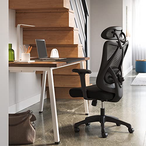 SONGMICS OBN063B01 : Chaise de Bureau Ergonomique Noir avec Support Lombaire Ajustable