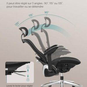 SONGMICS OBN065B01 : Chaise de Bureau Ergonomique Réglable Noir 150 kg