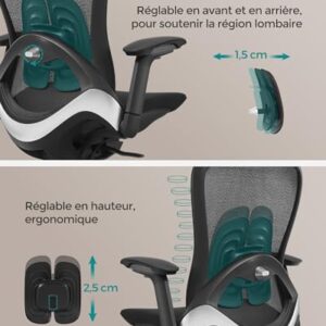 SONGMICS OBN065B01 : Chaise de Bureau Ergonomique Réglable Noir 150 kg