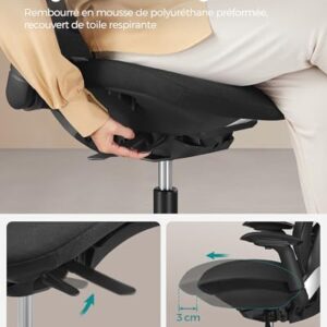 SONGMICS OBN065B01 : Chaise de Bureau Ergonomique Réglable Noir 150 kg