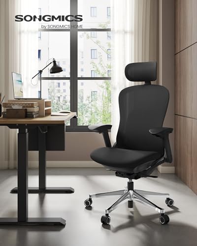 SONGMICS OBN065B01 : Chaise de Bureau Ergonomique Réglable Noir 150 kg