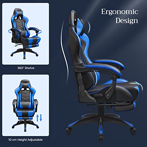 SONGMICS RCG026B01 Fauteuil Gamer Ergonomique avec Repose-Pieds et Dossier Réglable