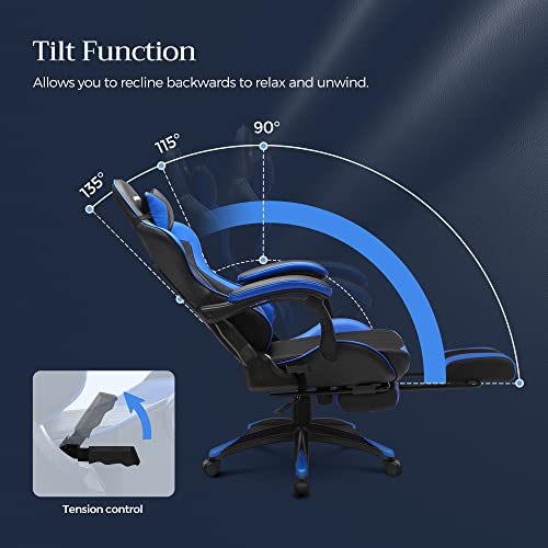 SONGMICS RCG026B01 Fauteuil Gamer Ergonomique avec Repose-Pieds et Dossier Réglable