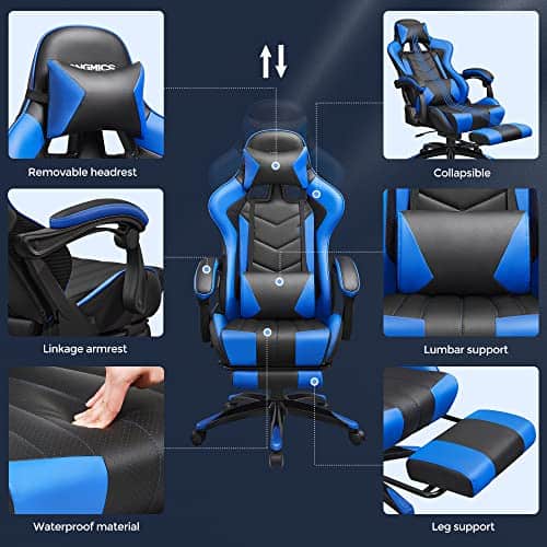 SONGMICS RCG026B01 Fauteuil Gamer Ergonomique avec Repose-Pieds et Dossier Réglable