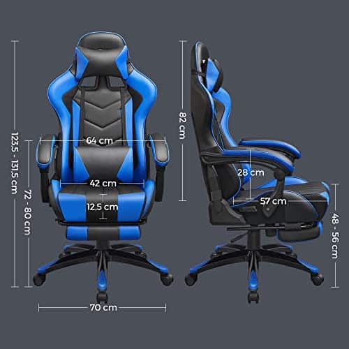 SONGMICS RCG026B01 Fauteuil Gamer Ergonomique avec Repose-Pieds et Dossier Réglable