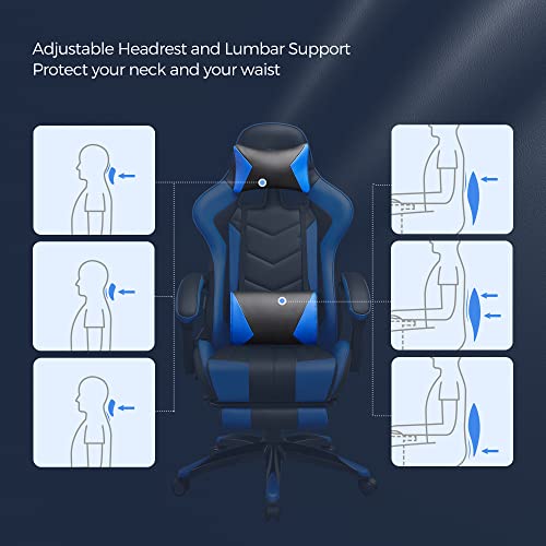 SONGMICS RCG026B01 Fauteuil Gamer Ergonomique avec Repose-Pieds et Dossier Réglable