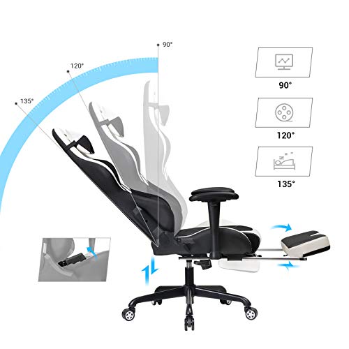 SONGMICS RCG52BW : Fauteuil Gamer Ergonomique avec Repose-Pieds et Coussin Lombaire