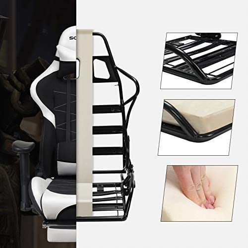 SONGMICS RCG52BW : Fauteuil Gamer Ergonomique avec Repose-Pieds et Coussin Lombaire