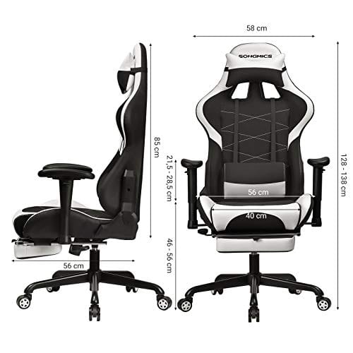 SONGMICS RCG52BW : Fauteuil Gamer Ergonomique avec Repose-Pieds et Coussin Lombaire