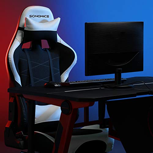SONGMICS RCG52BW : Fauteuil Gamer Ergonomique avec Repose-Pieds et Coussin Lombaire