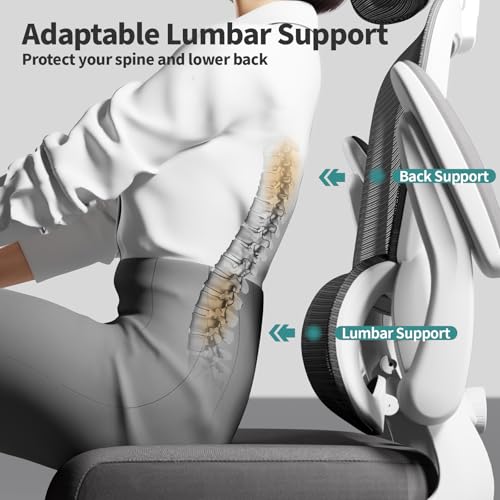 TRALT Chaise Ergonomique de Bureau Mesh Réglable avec Roues – Gris Clair