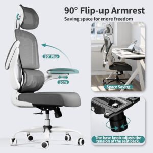 TRALT Chaise Ergonomique de Bureau Mesh Réglable avec Roues – Gris Clair