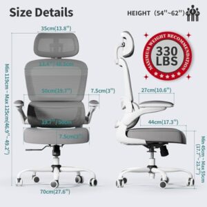 TRALT Chaise Ergonomique de Bureau Mesh Réglable avec Roues – Gris Clair