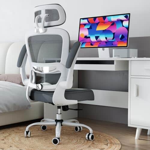 TRALT Chaise Ergonomique de Bureau Mesh Réglable avec Roues – Gris Clair