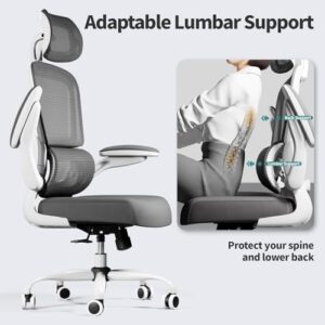 TRALT Chaise Ergonomique de Bureau Mesh Réglable avec Roues – Gris Clair