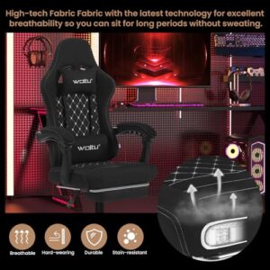 WOLTU GS07sz Chaise Gaming Massante Ergonomique Noir et Blanc avec Repose-Pieds