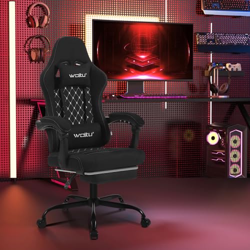 WOLTU GS07sz Chaise Gaming Massante Ergonomique Noir et Blanc avec Repose-Pieds