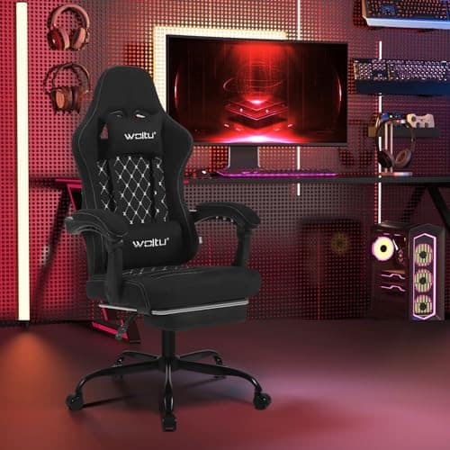 WOLTU GS07sz Chaise Gaming Massante Ergonomique Noir et Blanc avec Repose-Pieds