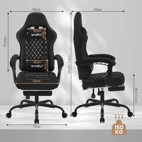 WOLTU GS07sz Chaise Gaming Massante Ergonomique Noir et Blanc avec Repose-Pieds