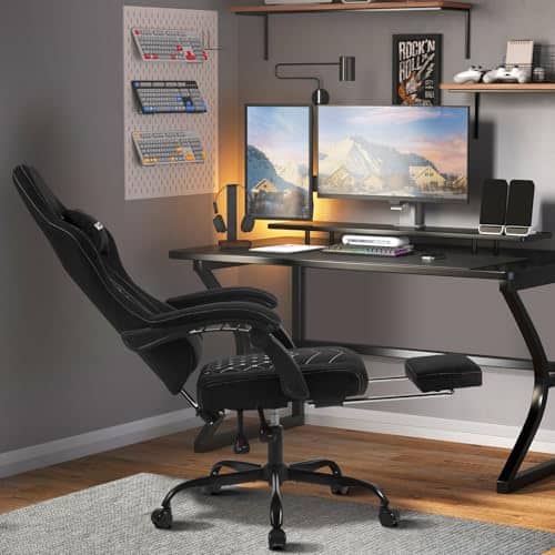 WOLTU GS07sz Chaise Gaming Massante Ergonomique Noir et Blanc avec Repose-Pieds