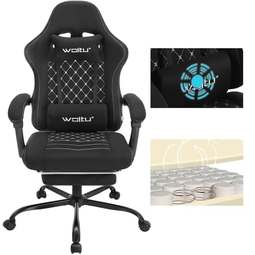 WOLTU GS07sz Chaise Gaming Massante Ergonomique Noir et Blanc avec Repose-Pieds