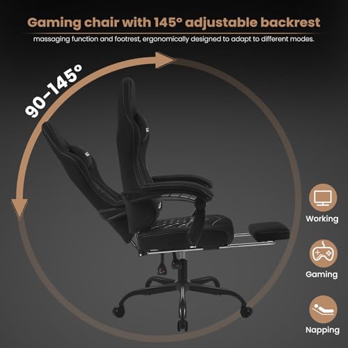 WOLTU GS07sz Chaise Gaming Massante Ergonomique Noir et Blanc avec Repose-Pieds