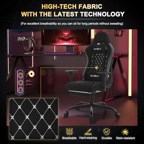 WOLTU GS09szg : Chaise Gaming Massante Ergonomique Noir avec Repose-Pieds