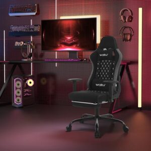 WOLTU GS09szg : Chaise Gaming Massante Ergonomique Noir avec Repose-Pieds