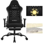 WOLTU GS09szg : Chaise Gaming Massante Ergonomique Noir avec Repose-Pieds