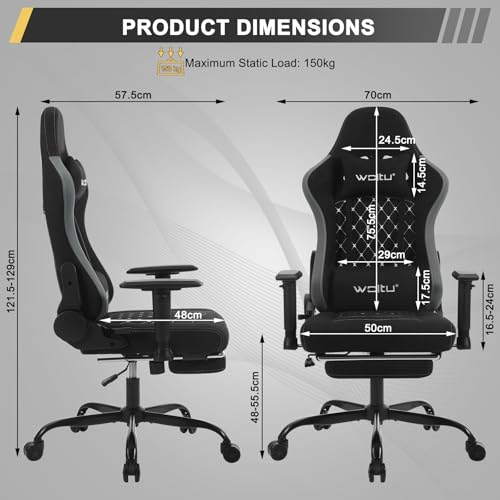 WOLTU GS09szg : Chaise Gaming Massante Ergonomique Noir avec Repose-Pieds