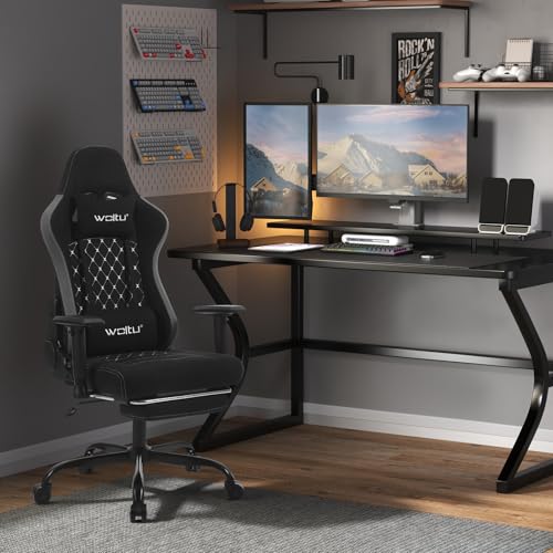 WOLTU GS09szg : Chaise Gaming Massante Ergonomique Noir avec Repose-Pieds