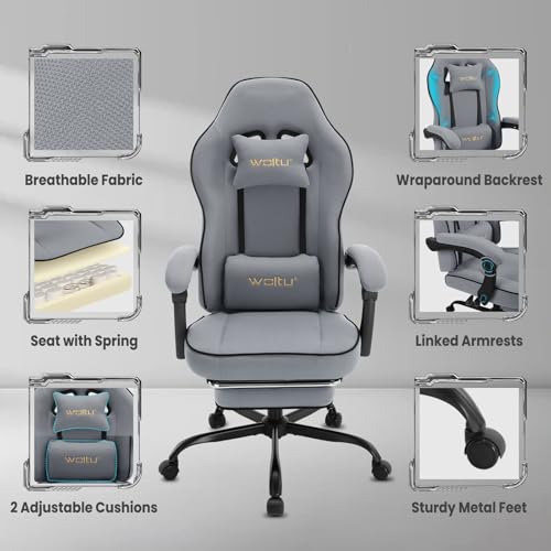 WOLTU GS11gr : Chaise Gaming Ergonomique avec Repose-Pieds et Support Lombaire