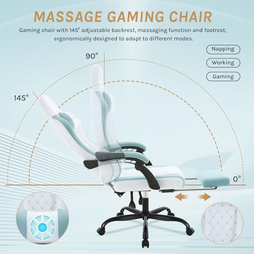 WOLTU GS15bws : Chaise Gaming Massante Ergonomique avec Repose-Pieds et Support Lombaire