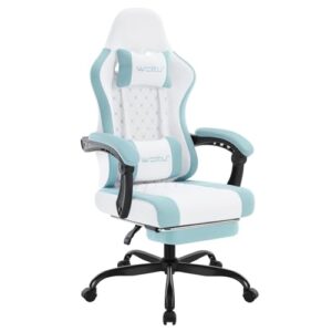 WOLTU GS15bws : Chaise Gaming Massante Ergonomique avec Repose-Pieds et Support Lombaire
