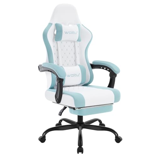 WOLTU GS15bws : Chaise Gaming Massante Ergonomique avec Repose-Pieds et Support Lombaire