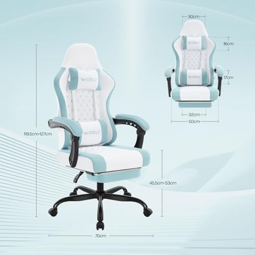 WOLTU GS15bws : Chaise Gaming Massante Ergonomique avec Repose-Pieds et Support Lombaire