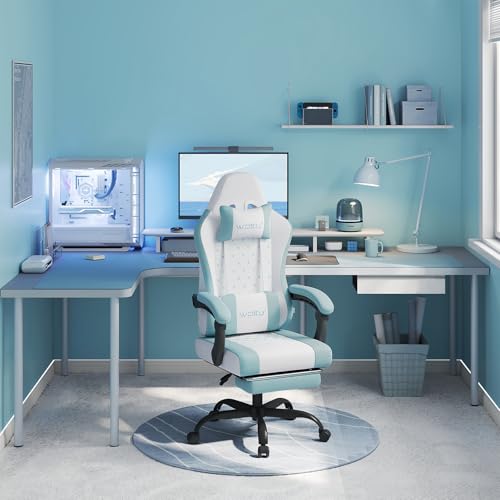 WOLTU GS15bws : Chaise Gaming Massante Ergonomique avec Repose-Pieds et Support Lombaire