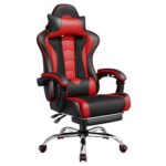 Yaheetech Chaise Gaming Massante Ergonomique Noir Rouge avec Repose-Pied