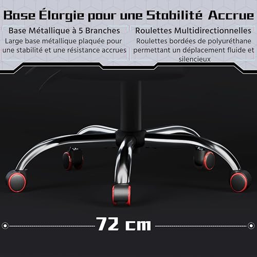 Yaheetech Chaise Gaming Massante Ergonomique Noir Rouge avec Repose-Pied