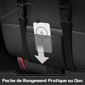 Yaheetech Chaise Gaming Massante Réglable Hauteur avec Accoudoirs Noir Rouge 136kg