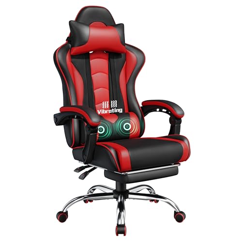 Yaheetech Chaise Gaming Massante Réglable Hauteur avec Accoudoirs Noir Rouge 136kg