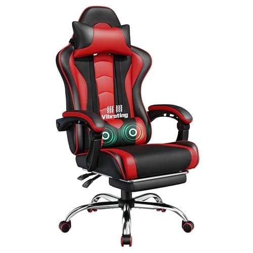 Yaheetech Chaise Gaming Massante Réglable Hauteur avec Accoudoirs Noir Rouge 136kg